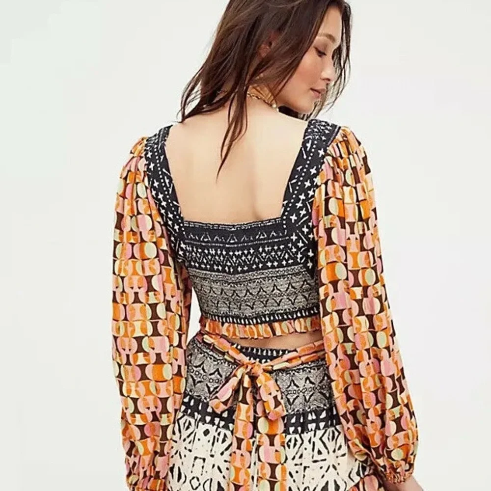 Free People Naomi Printed Longsleeve Crop Top